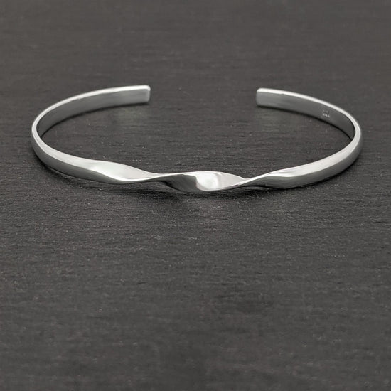 Sterling Silver Minimalist Twist Adjustable Bangle Thin Cuff Bracelet