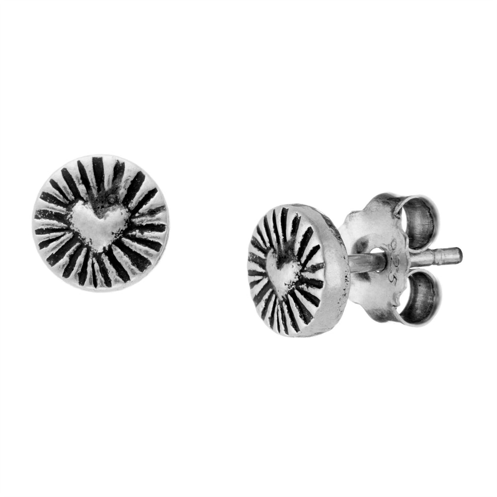 Karen Hill Tribe Silver Round Heart Stud Earrings Bohemian Studs