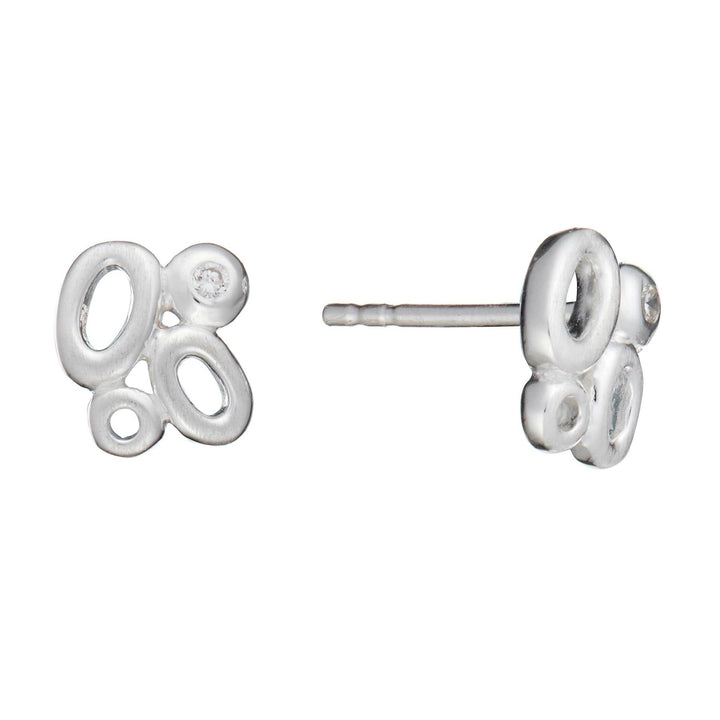 Sterling Silver Contemporary CZ Oval Cluster Stud Earrings - Silverly
