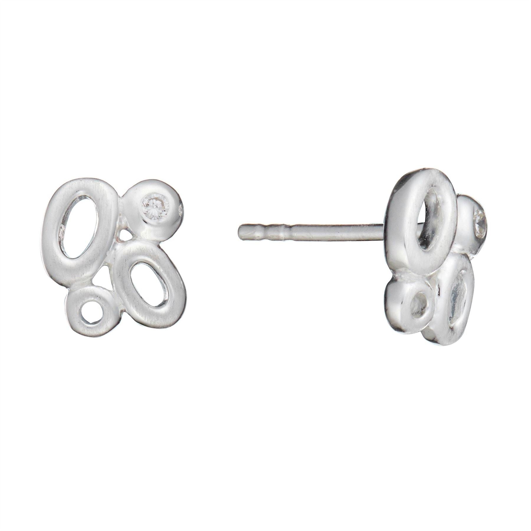 Sterling Cubic Zirconia Oval Pebble Cluster Stud Earrings