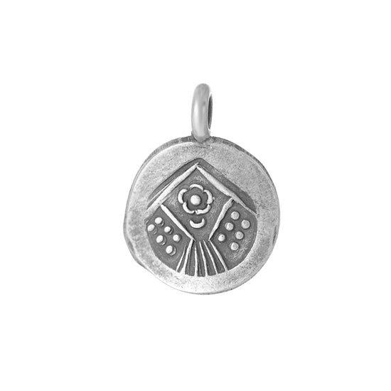 Hill Tribe Silver Mountain Flower Disc Pendant - Round Coin-Shaped Charm