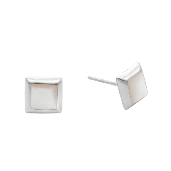 Sterling Silver Square Mother of Pearl Stud Earrings Gemstone Studs