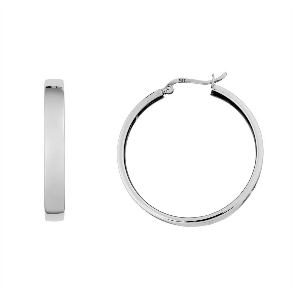 Sterling Silver Flat Square Tube Hoop Earrings Chunky Thick Hoops