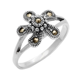 
                  
                    Sterling Silver Marcasite Daisy Flower Ring Cute Stackable Band
                  
                