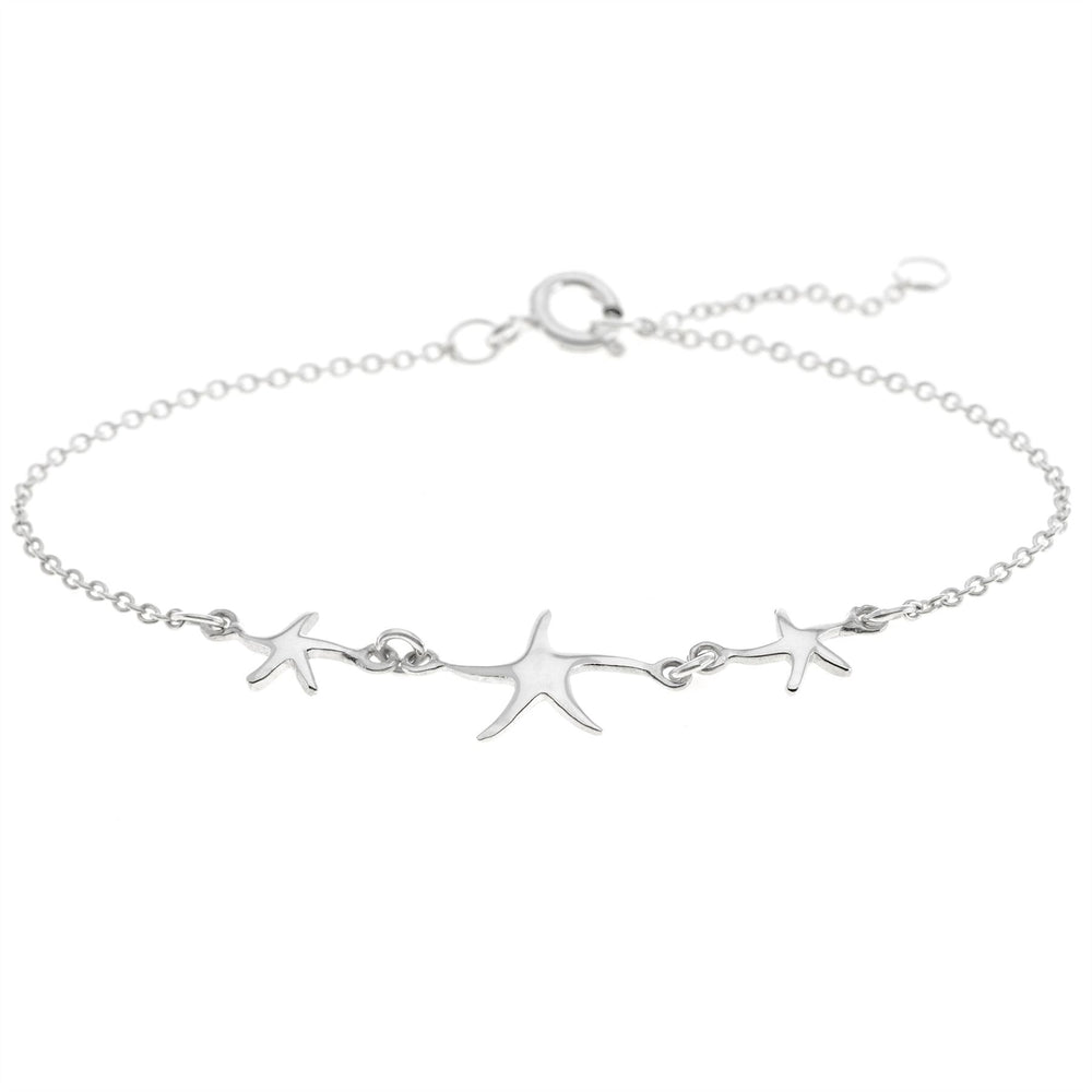 Sterling Silver Triple Starfish Star Charm Cable Chain Bracelet