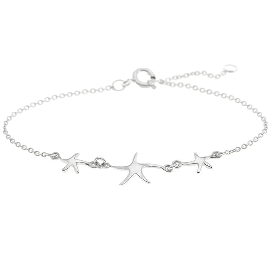 Sterling Silver Triple Starfish Bracelet - Star Charm Cable Chain Design