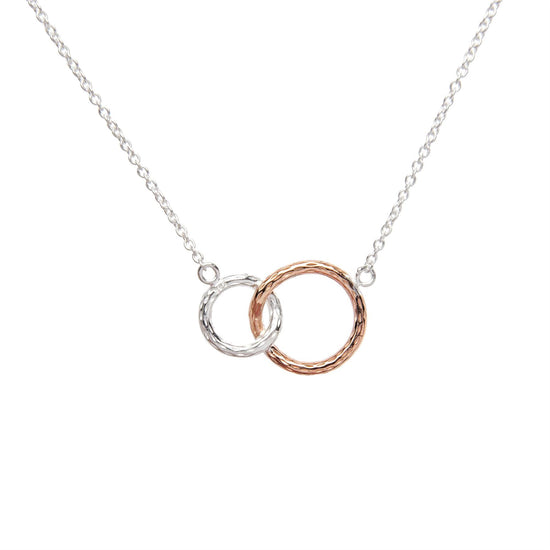 Rose Gold Plated Sterling Silver Hammered Interlocking Circle Necklace