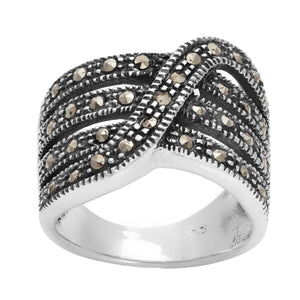 
                  
                    Sterling Silver Marcasite 20s Style Wide Crossover Multi-Layer Ring
                  
                