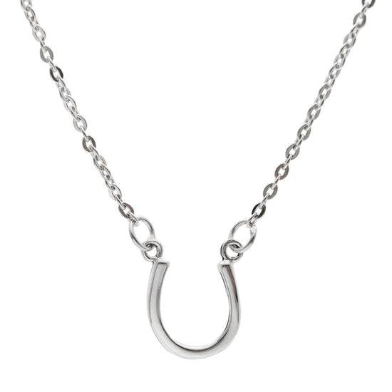Sterling Silver Simple Elegant Lucky Horseshoe Pendant Chain Necklace