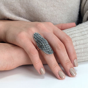
                  
                    Sterling Silver Marcasite Art Deco Style Half-Finger Long Armour Ring
                  
                