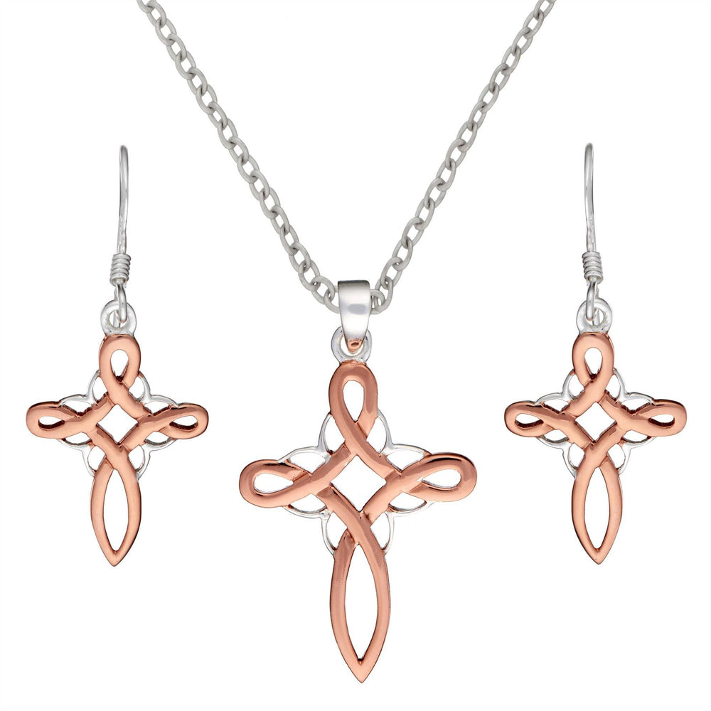 
                  
                    Rose Gold Plated Sterling Silver Celtic Knot Cross Jewellery Set
                  
                