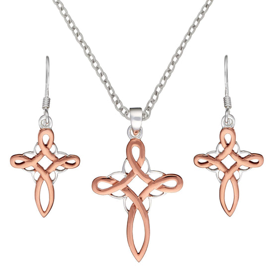 Rose Gold Plated Sterling Silver Celtic Knot Cross Jewellery Set