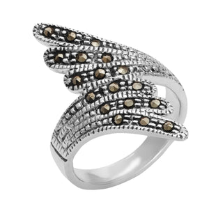 
                  
                    Sterling Silver Marcasite Statement Vintage Style Wrap Feather Ring
                  
                