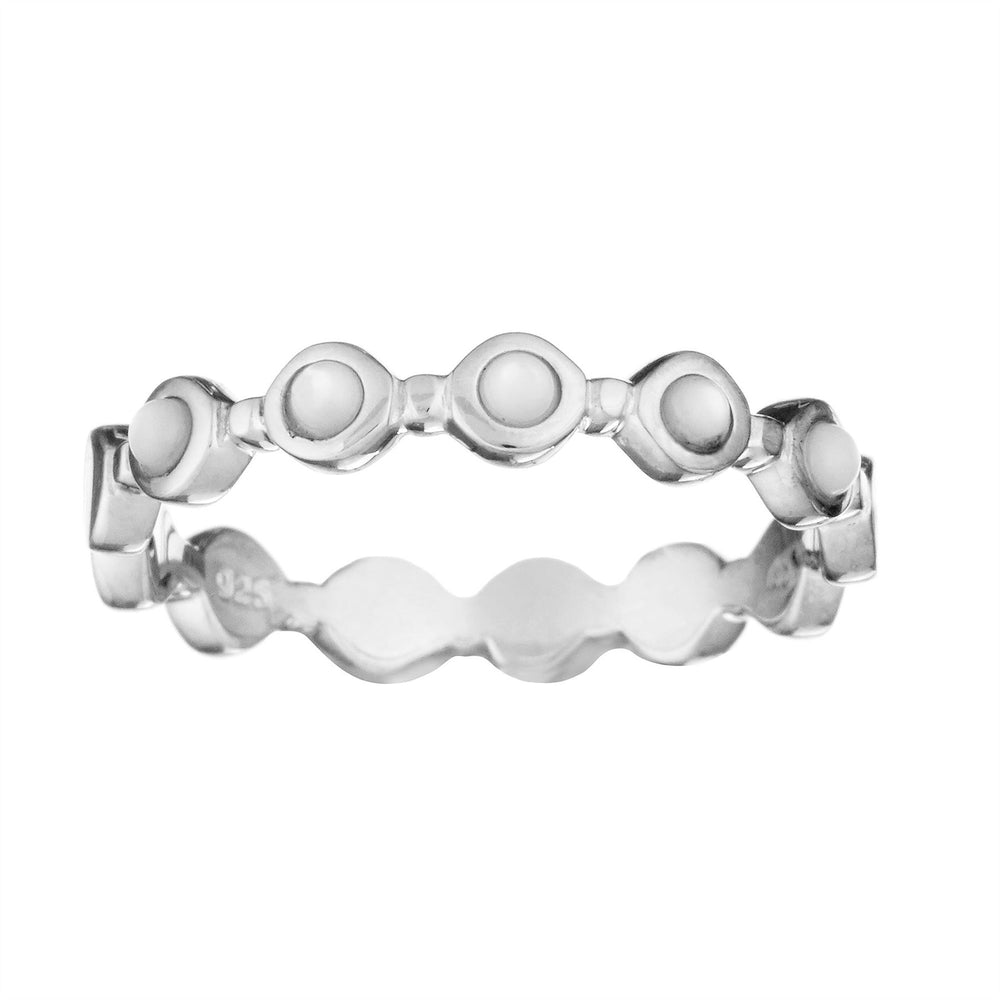 Sterling Silver Mother of Pearl Half Eternity Stackable Band Ring