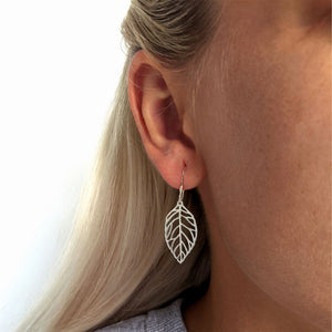 
                  
                    Sterling Silver Cut-Out Leaf Dangle Earrings With Hooks Nature Design
                  
                