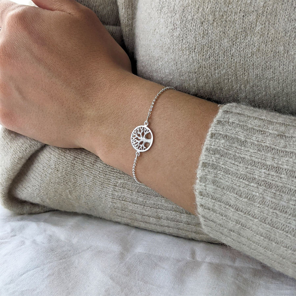 
                  
                    Sterling Silver Round Celtic Tree of Life Bracelet Thin Cable Chain
                  
                