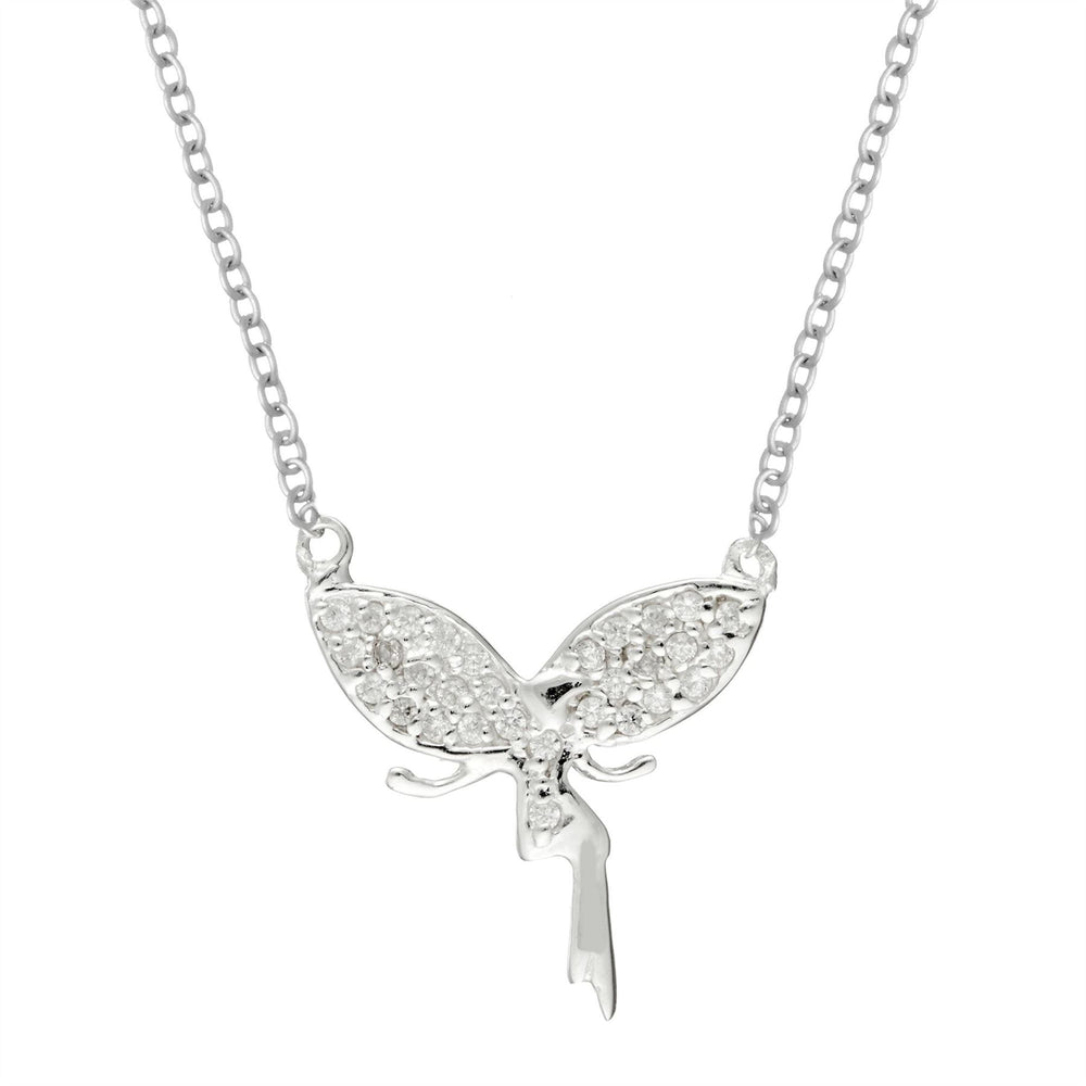 Sterling Silver Cubic Zirconia Fairy Angel Tinkerbell Pendant Necklace