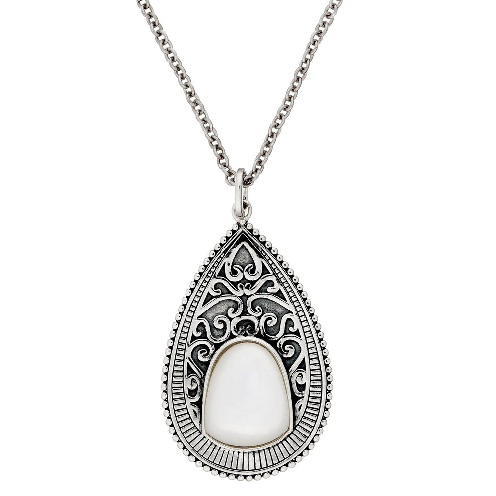 Sterling Silver Mother of Pearl Filigree Teardrop Pendant Necklace