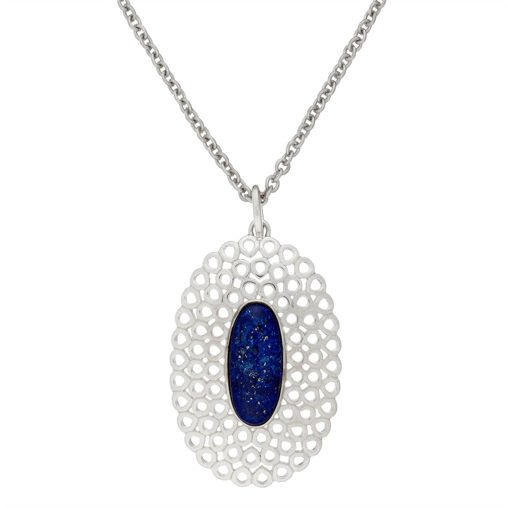 Sterling Silver Blue Lapis Lazuli Filigree Oval Pendant Necklace