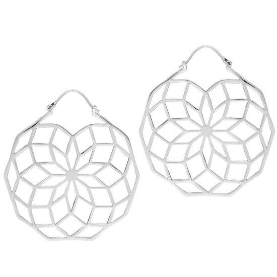 Sterling Silver Decagon Lotus of Life Hoop Earrings - Large Disc Design