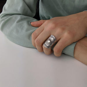
                  
                    Karen Hill Tribe Silver Chunky Wide Sun Pattern Ring Adjustable
                  
                