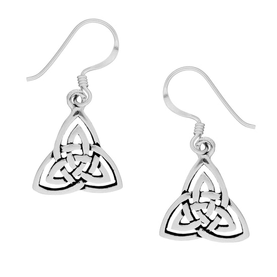 Sterling Silver Small Triangle Celtic Trinity Knot Dangle Earrings