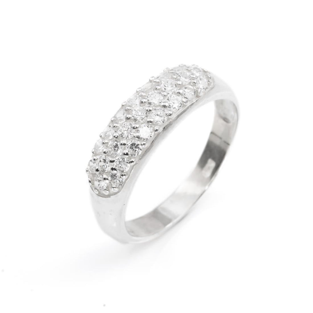 Sterling Silver Cubic Zirconia Pave Three Rows Ring - Silverly