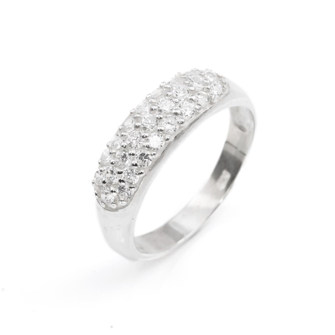 Sterling Triple Layer Pave Set Cubic Zirconia Ring Wide CZ Band