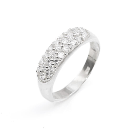 Sterling Silver Triple Layer Pave Set Cubic Zirconia Ring Wide CZ Band
