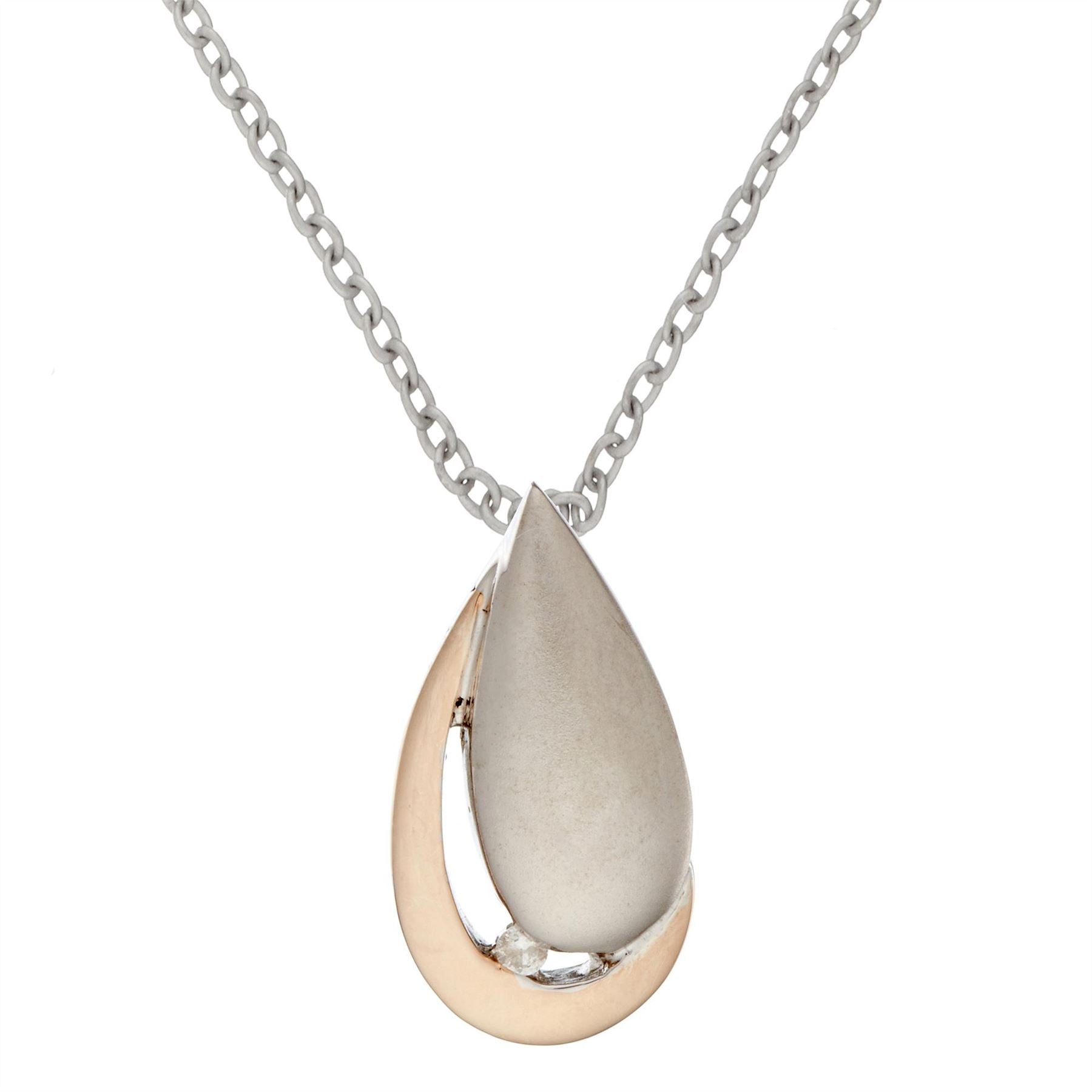 Plated Sterling Silver Brushed Teardrop Diamond Pendant Necklace