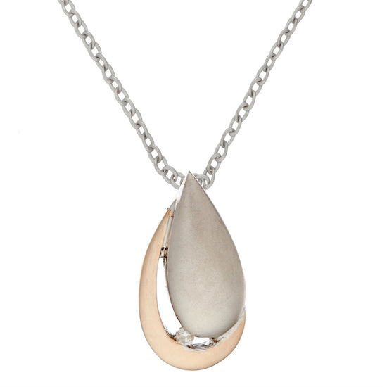 Gold Plated Sterling Silver Brushed Teardrop Diamond Pendant Necklace