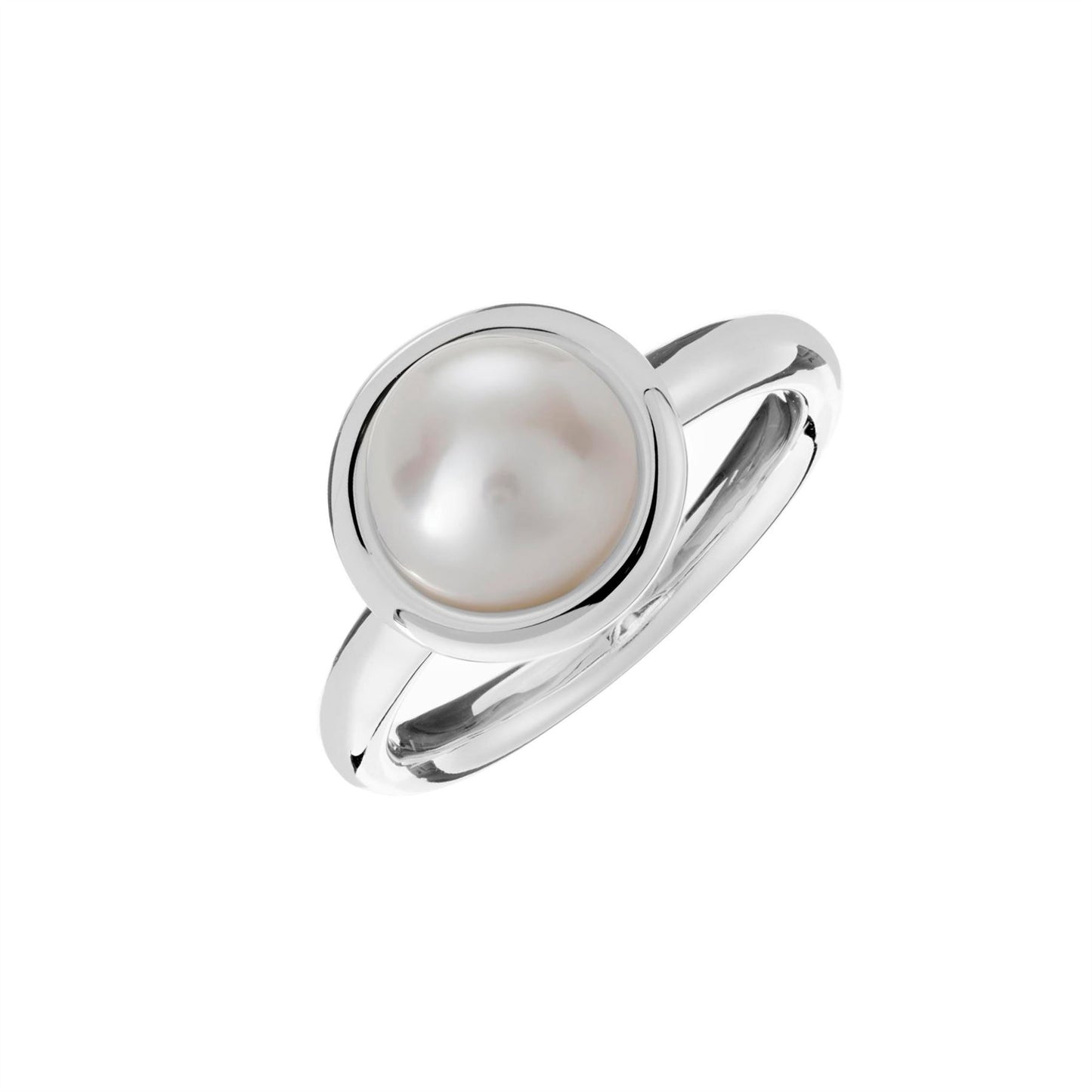 
                  
                    Sterling Silver Large Round Cream Freshwater Pearl Classic Band Ring
                  
                