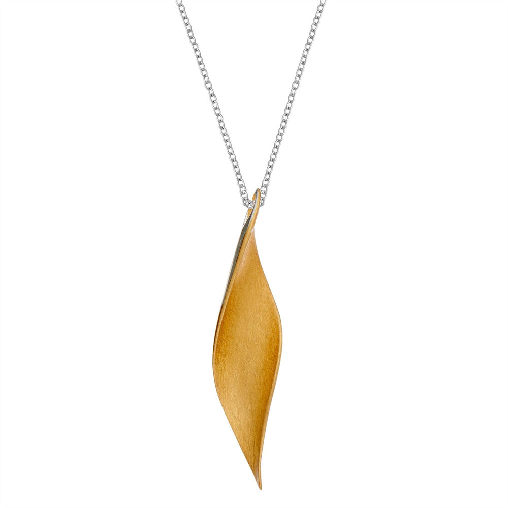 Brushed Gold Plated Sterling Silver Curved Leaf Pendant Necklace