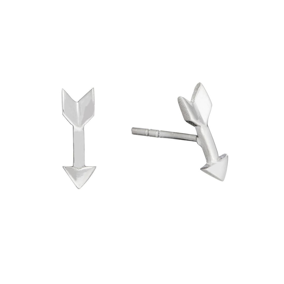 Sterling Silver Small Arrow Flat Stud Earrings - Silverly