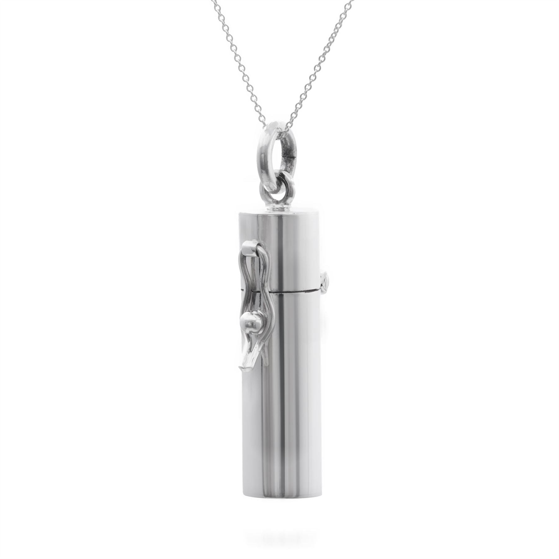 Sterling Pill Box Necklace Cylinder Keepsake Pendant