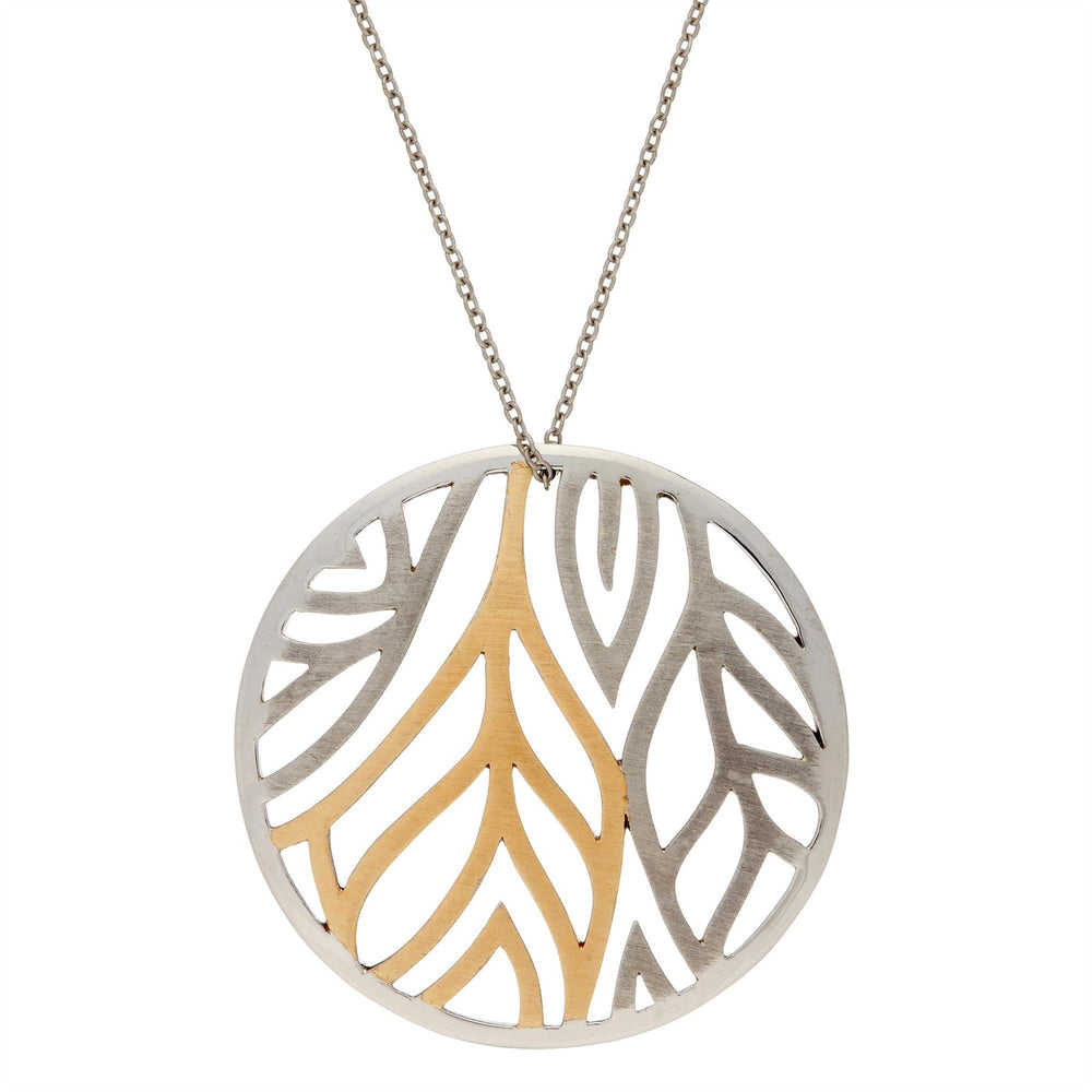 Gold Plated Sterling Silver Round Cut-Out Leaf Pendant Necklace