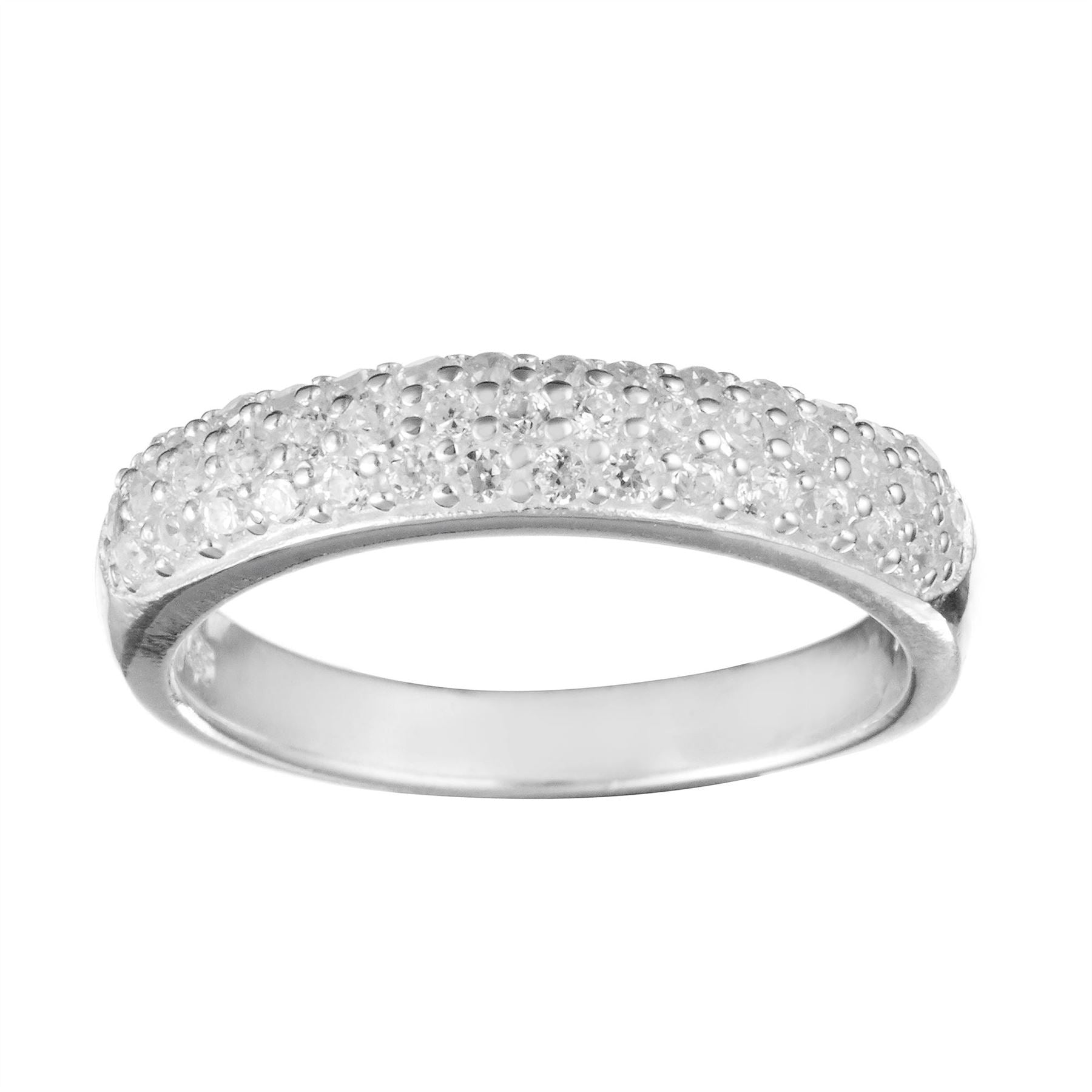 Sterling Triple Row Pavé Cubic Zirconia Half Eternity Ring Wide Band