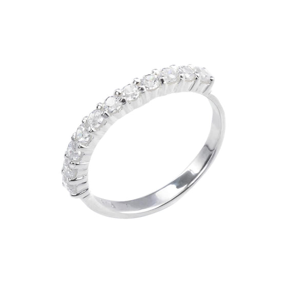 Sterling Silver Cubic Zirconia CZ Prong Set Half Eternity Band Ring