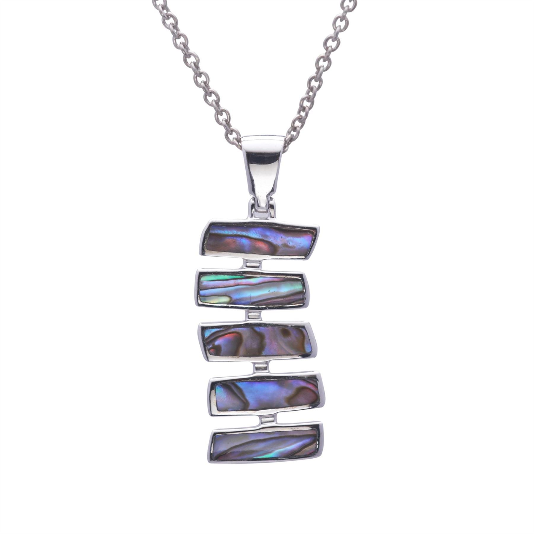 Sterling Abalone Shell Tiered Rectangle Pendant Geometric Necklace