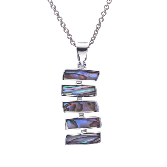 Sterling Silver Abalone Rectangle Drop Pendant Necklace Unique Design