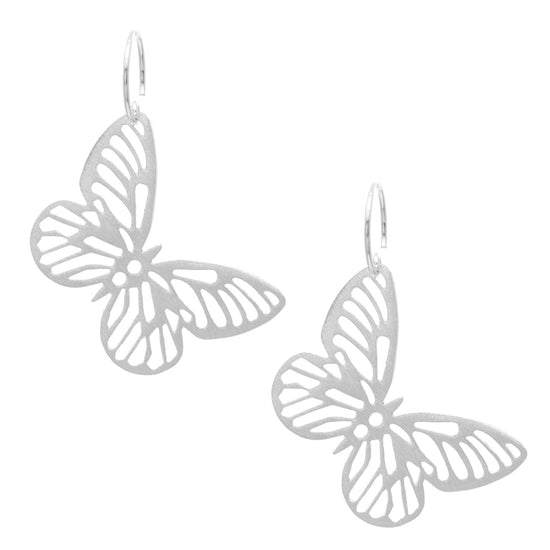 Sterling Silver Satin Finish Y2K Butterfly Cut-Out Dangle Earrings