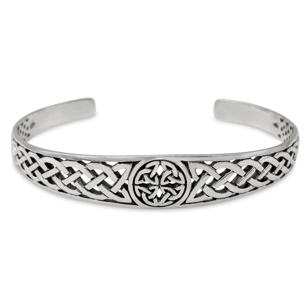 Sterling Silver Quaternary Celtic Knot Adjustable Cuff Bangle