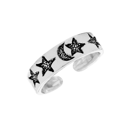 Sterling Silver 90s Moon and Star Adjustable Midi Pinky Toe Ring