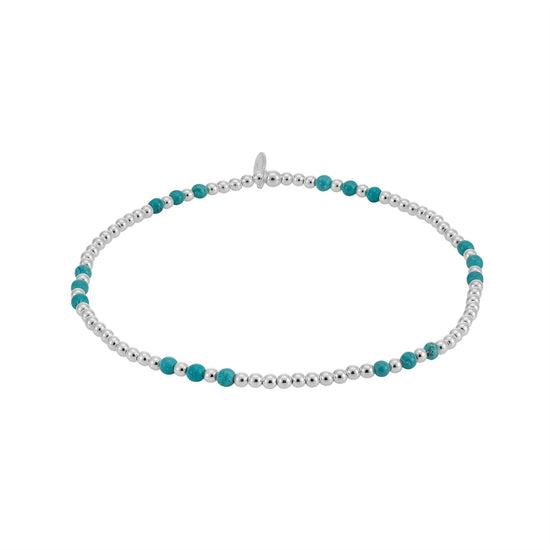 Sterling Silver Ball Beaded Stretch Bracelet With Turquoise Beads
