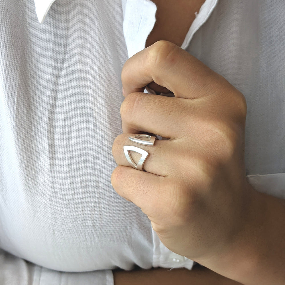 
                  
                    Sterling Silver Satin Finish Wide Chunky Geometric Triangle Open Ring
                  
                