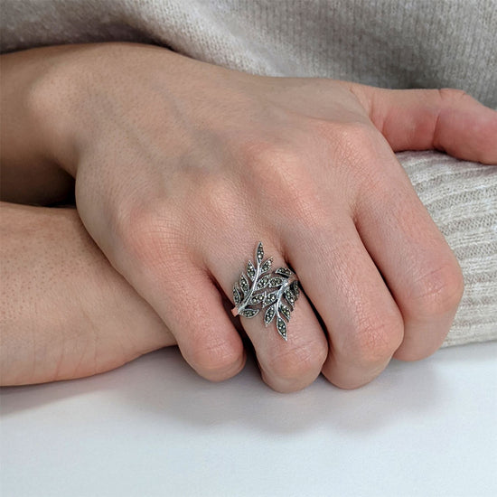 
                    
                      Sterling Silver Simulated Marcasite Overlapping Leaf Ring - Silverly
                    
                  