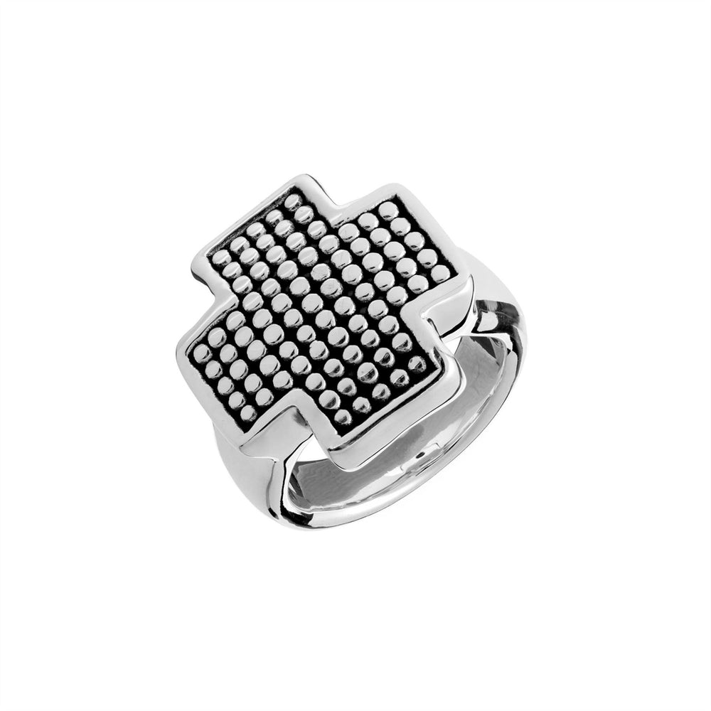 Sterling Silver Extra Chunky Dotted Greek Cross Ring Thick Band
