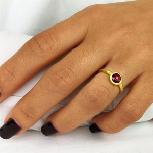 
                  
                    Brushed Gold Plated Sterling Silver Round Amethyst Stacking Ring
                  
                