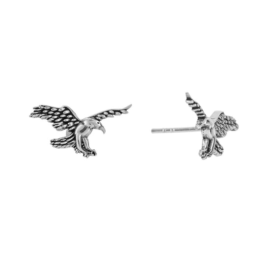 Sterling Silver Flying Eagle Stud Earrings Detailed Bird Studs