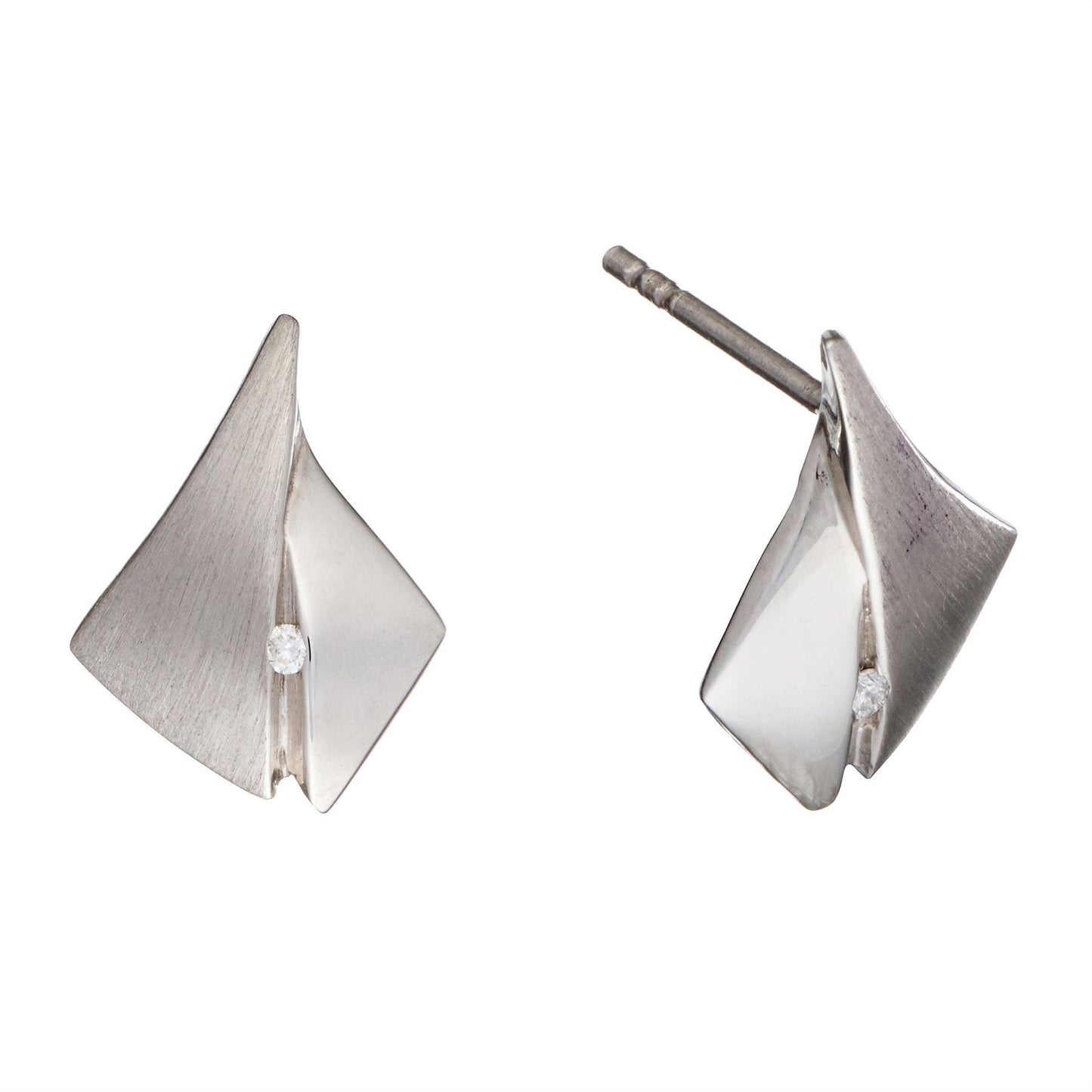 Sterling Silver 0.06 ct Diamond Half Satin Set - Silverly